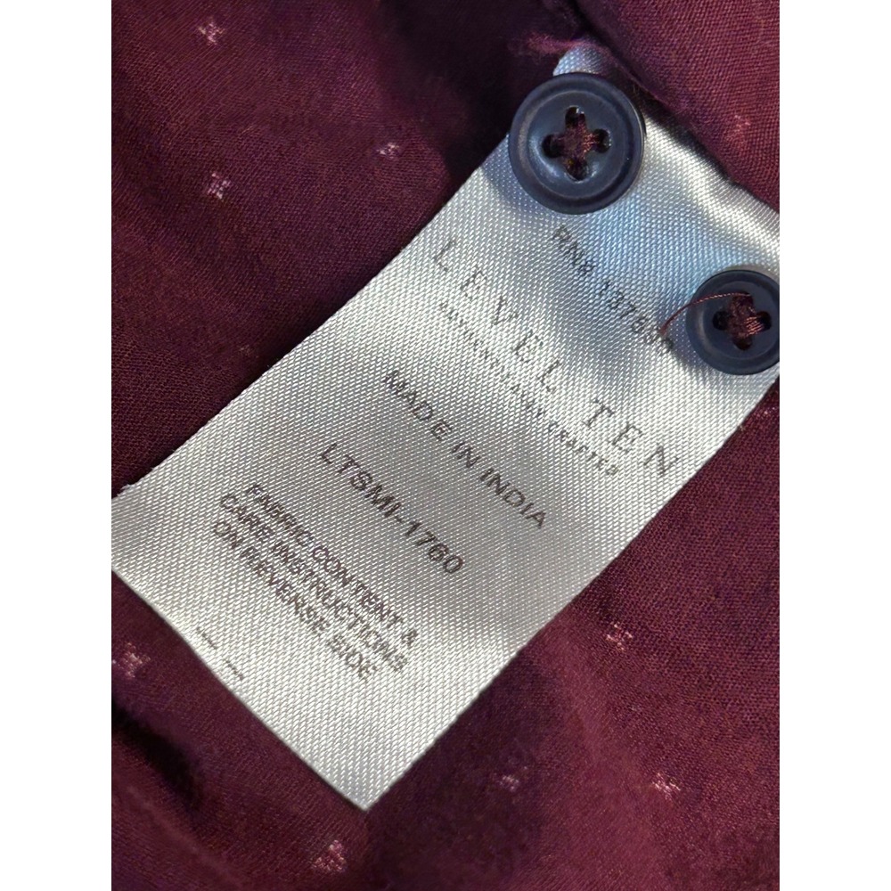 Level Ten Mens Peached Poplin Short Sleeve Button Down Shirt Maroon Small - Picture 9 of 9